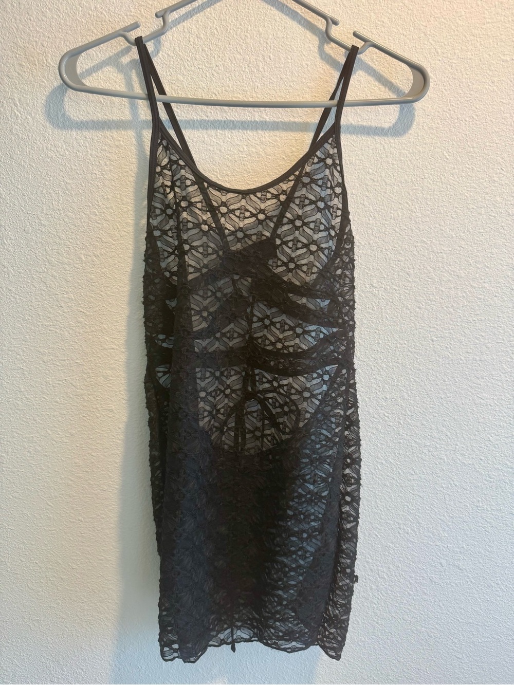 Black Lace Slip Dress with Spaghetti Straps